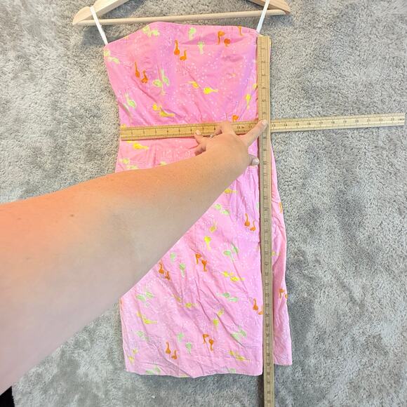 Lilly Pulitzer Pink Strapless Audrey Dress Crane Bird Print Sheath 0 XS - Picture 9 of 11